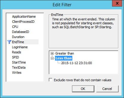 EndTime filter in Trace