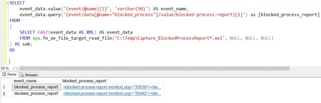 Retrieving the blocked process report