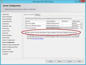 Enable Instant File Initialization during SQL Server 2016 installation