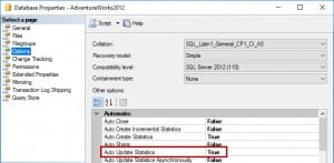 Auto Update Statistics option via SSMS