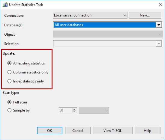 Update Statistics Task- deciding which statistics to update