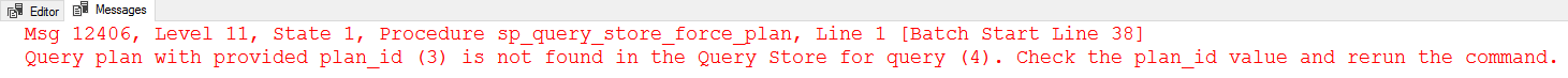 Error when trying to force a different plan for a query