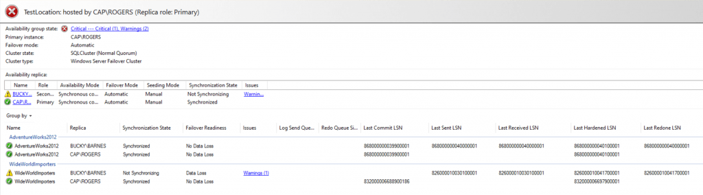 Databases synchronized (dashboard on primary)