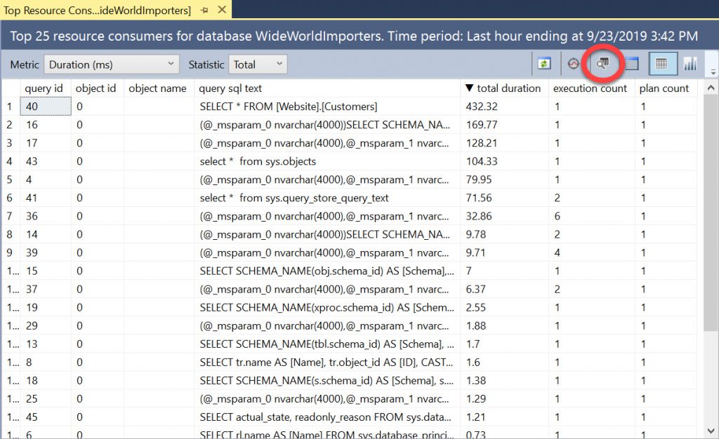 Button to display query text to help understand how query store works