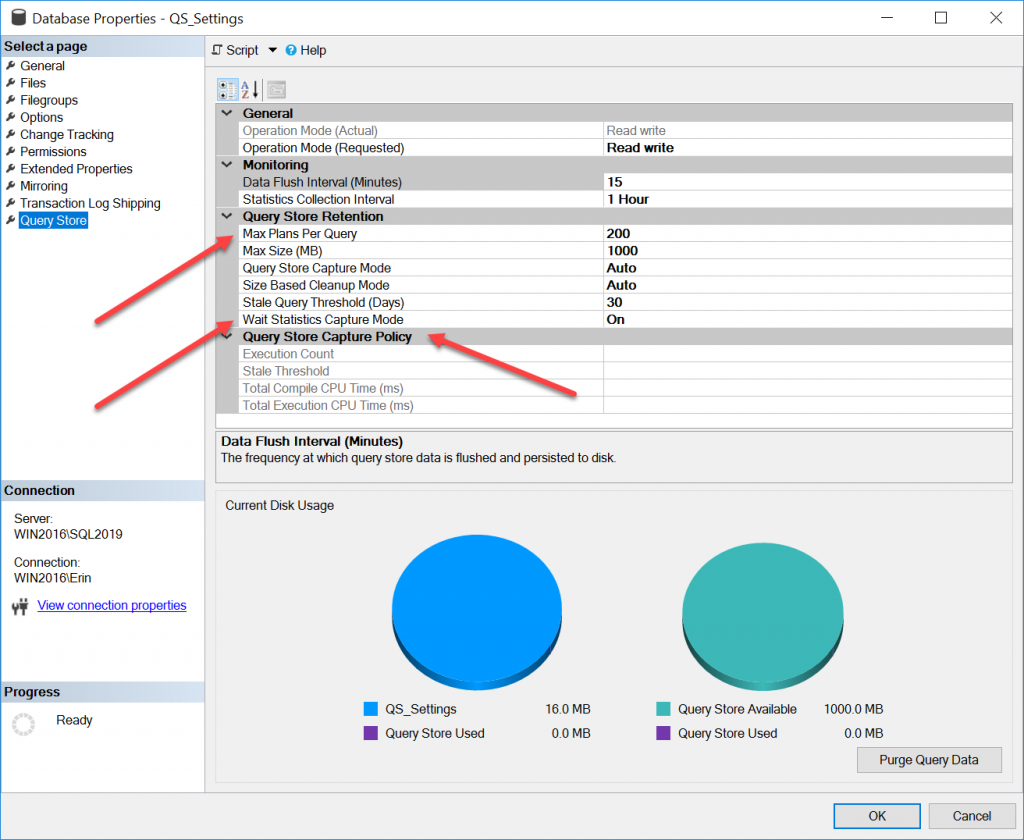 Query Store options in SSMS 18.4