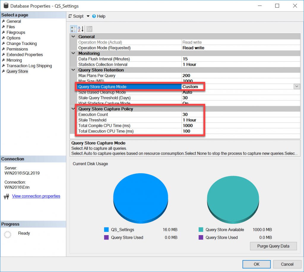 Options for CUSTOM capture policy