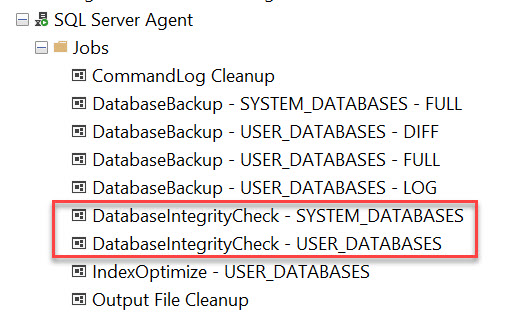 SQL Agent jobs created by Ola's maintenance script