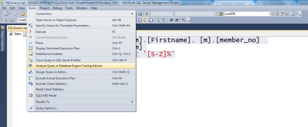 Database Tuning Advisor for "query tuning" from SSMS